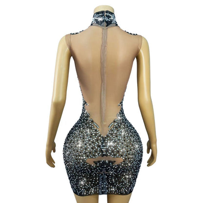 CELESINYI Heibaiqi Crystal Checkerboard Party Dress