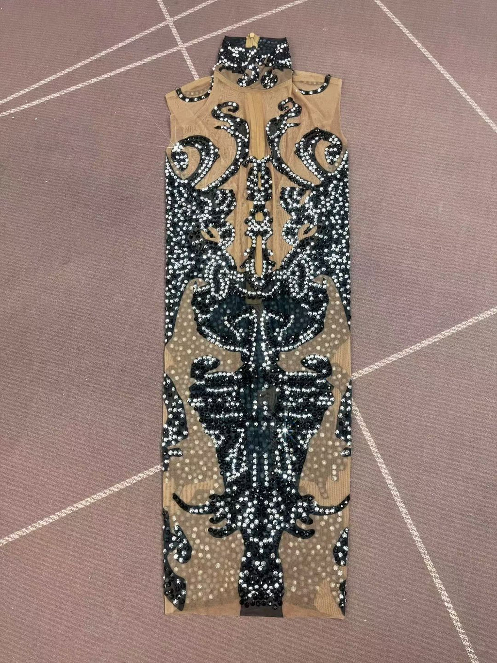CELESINYI Heibaiqi Crystal Black White Baroque Mini Dress