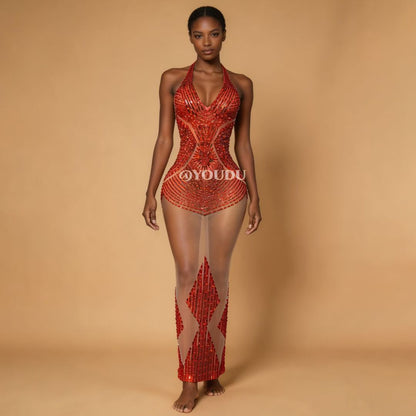 CELESINYI Hongxiezi Crystal Scorpion Print Party Dress