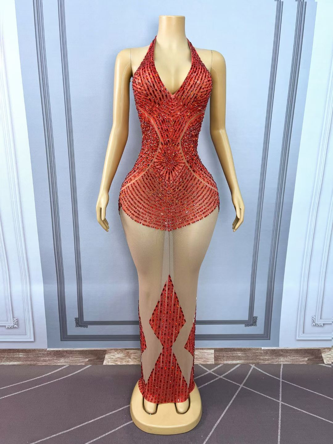 CELESINYI Hongxiezi Crystal Sunburst Mermaid Gown