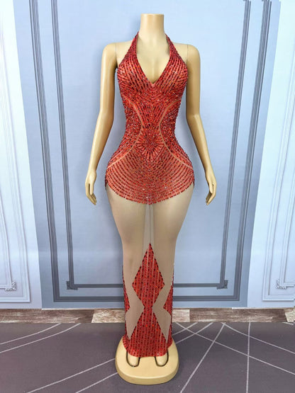 CELESINYI Hongxiezi Crystal Scorpion Print Party Dress