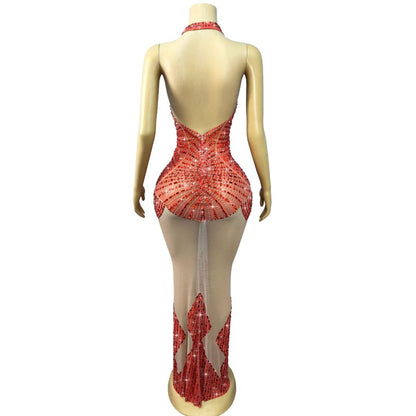 CELESINYI Hongxiezi Crystal Scorpion Print Party Dress