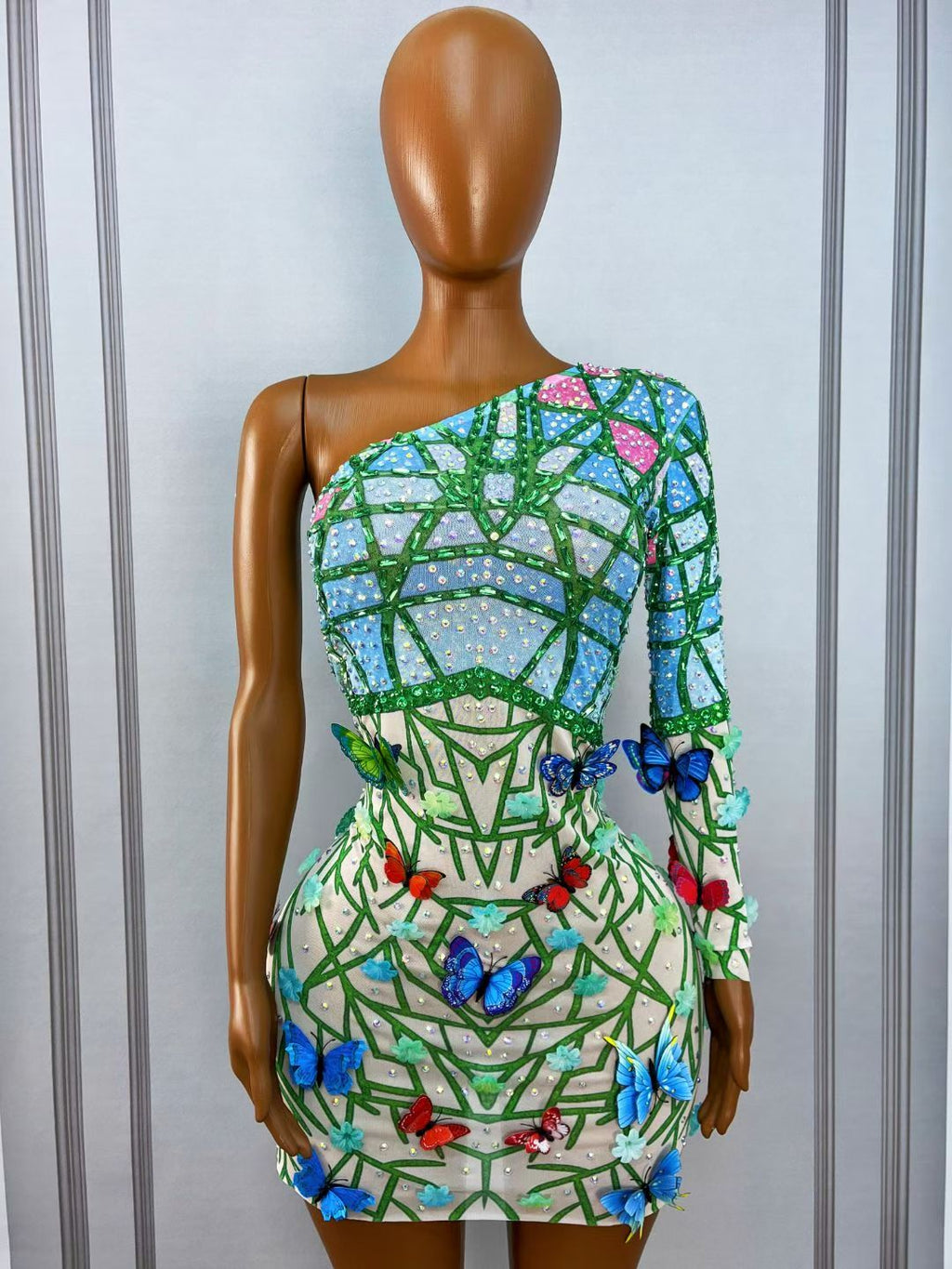 CELESINYI Hudiehuaban Crystal 3D Butterfly Mini Dress