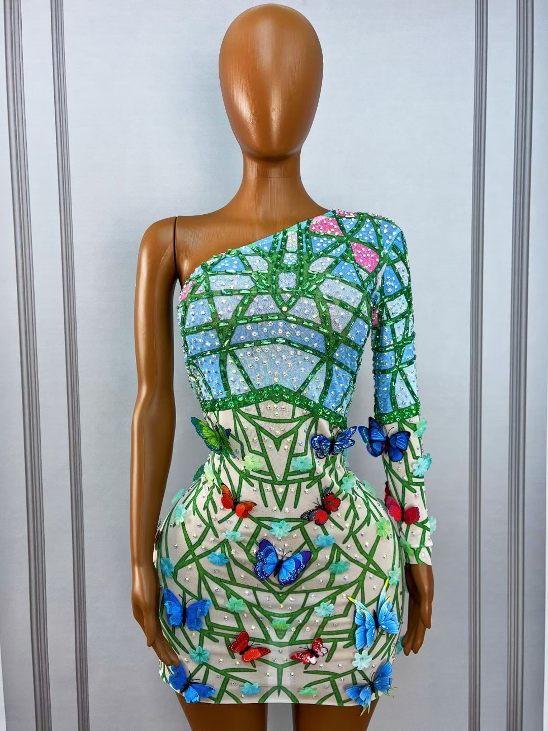 CELESINYI Hudiehuaban Crystal 3D Butterfly Mini Dress