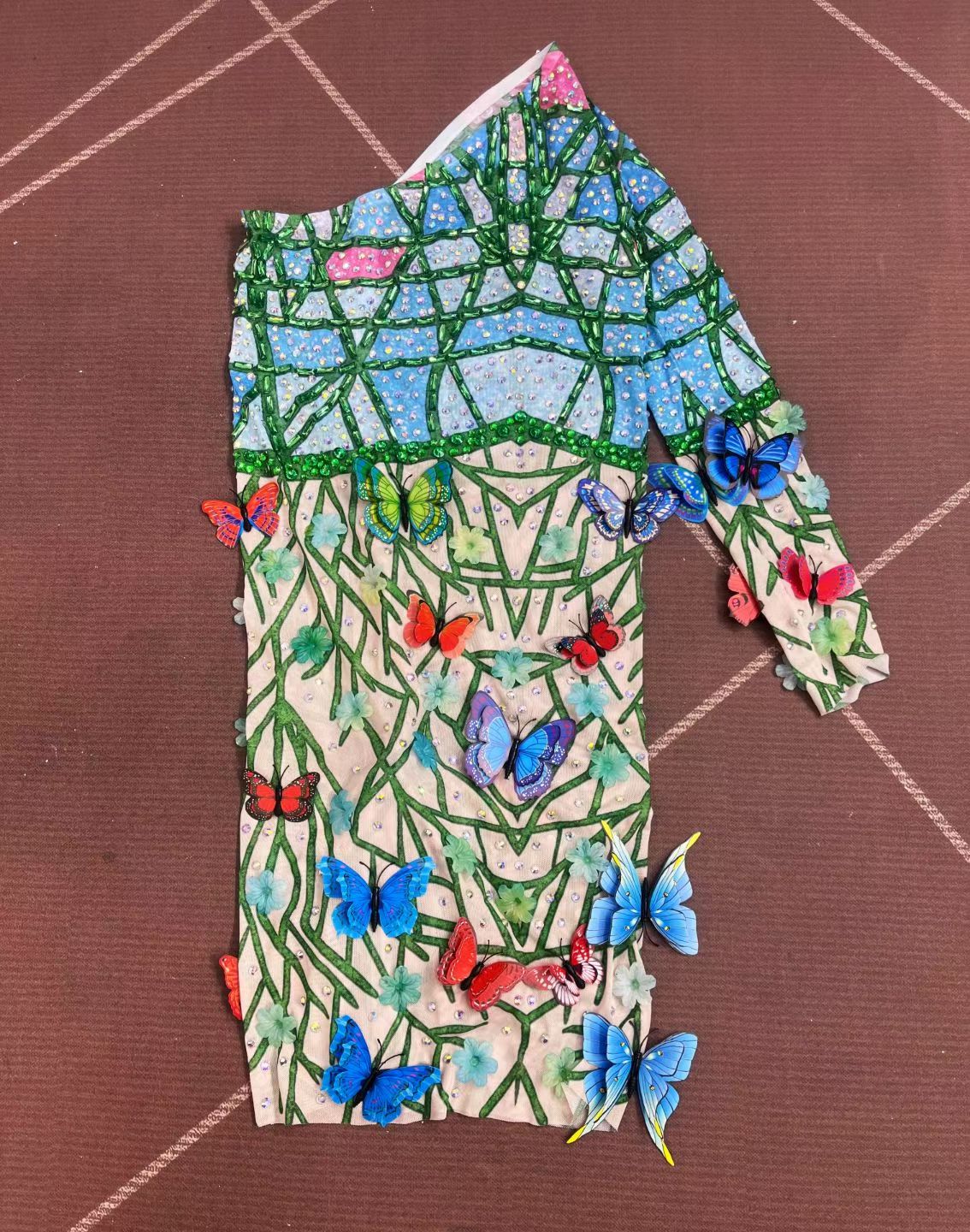 CELESINYI Hudiehuaban Crystal Butterfly Print Dress