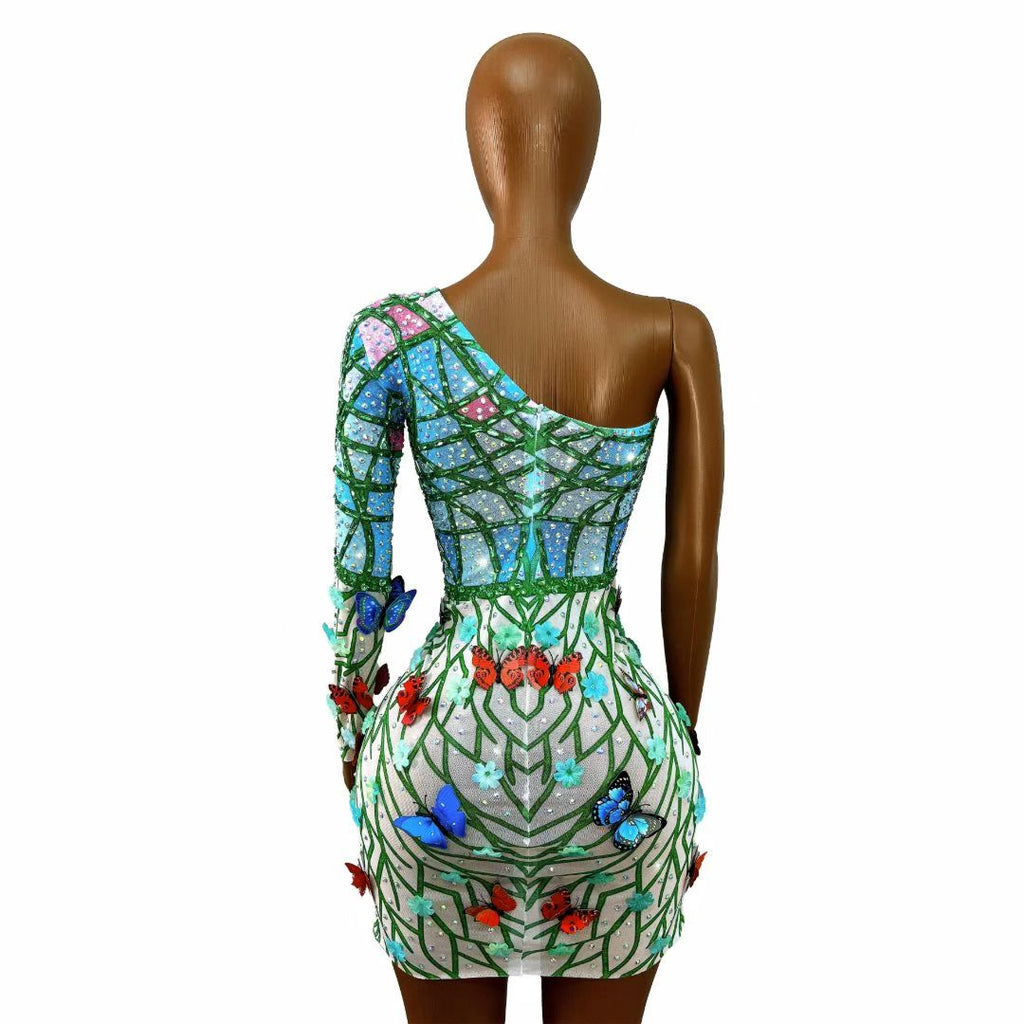 CELESINYI Hudiehuaban Crystal 3D Butterfly Mini Dress