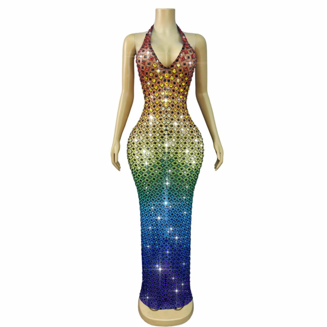 CELESINYI Qicailiulijia Crystal Iridescent Dress