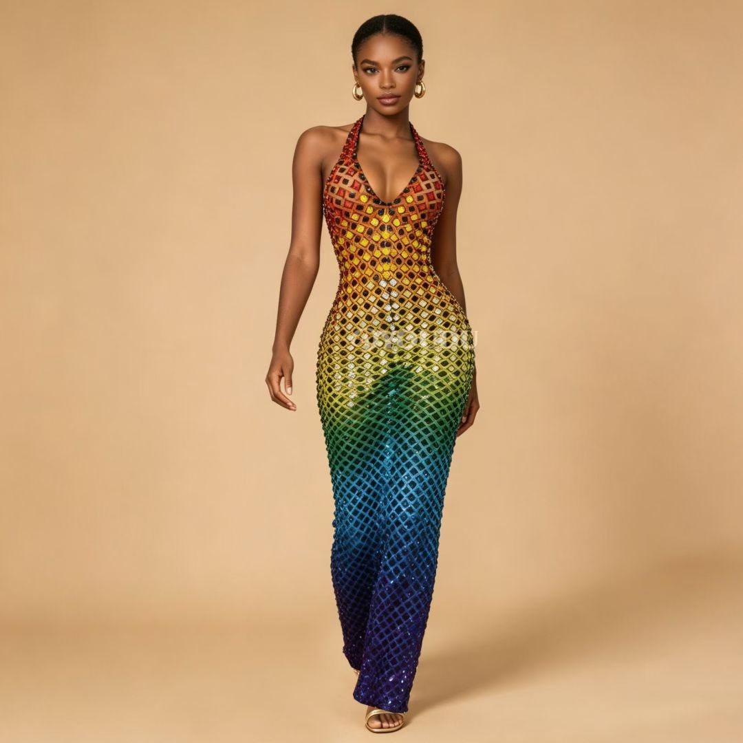 CELESINYI Qicailiulijia Crystal Iridescent Dress