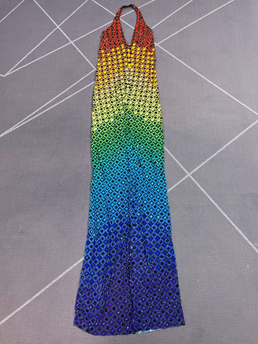 CELESINYI Qicailiulijia Rainbow Crystal Mesh Gown
