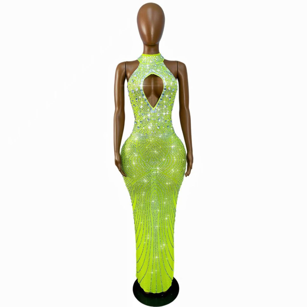 CELESINYI Huangdou Neon Crystal Mermaid Gown