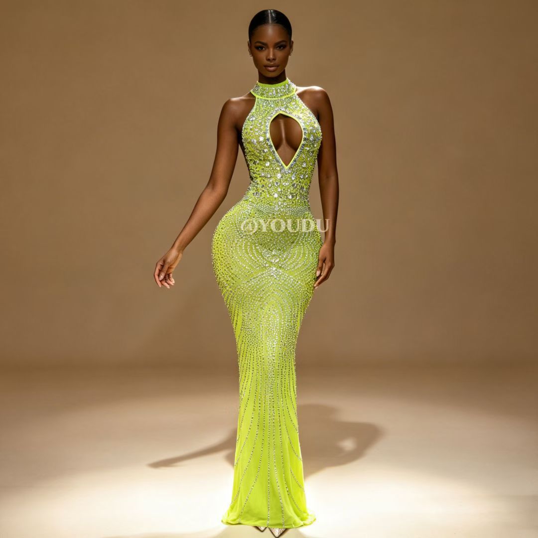 CELESINYI Huangdou Neon Crystal Mermaid Gown