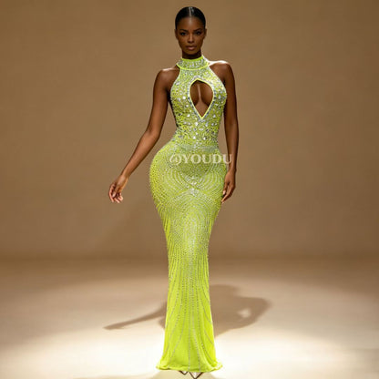CELESINYI Huangdou Crystal Party Dress