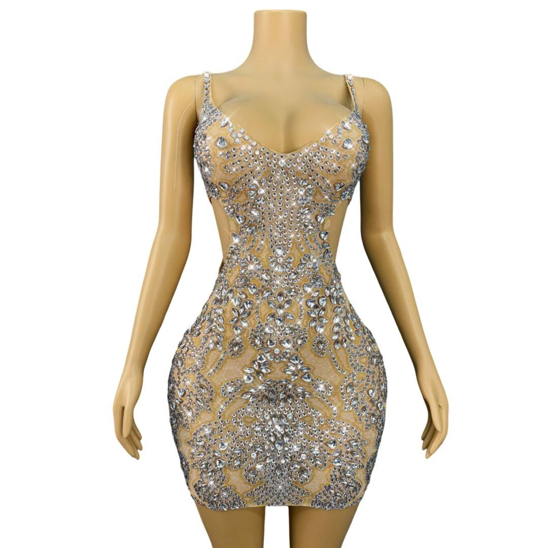 CELESINYI Xuebing Rhinestone Party Dress