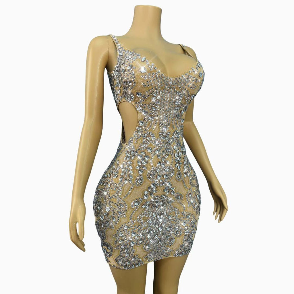 CELESINYI Xuebing Crystal Damask Mini Dress