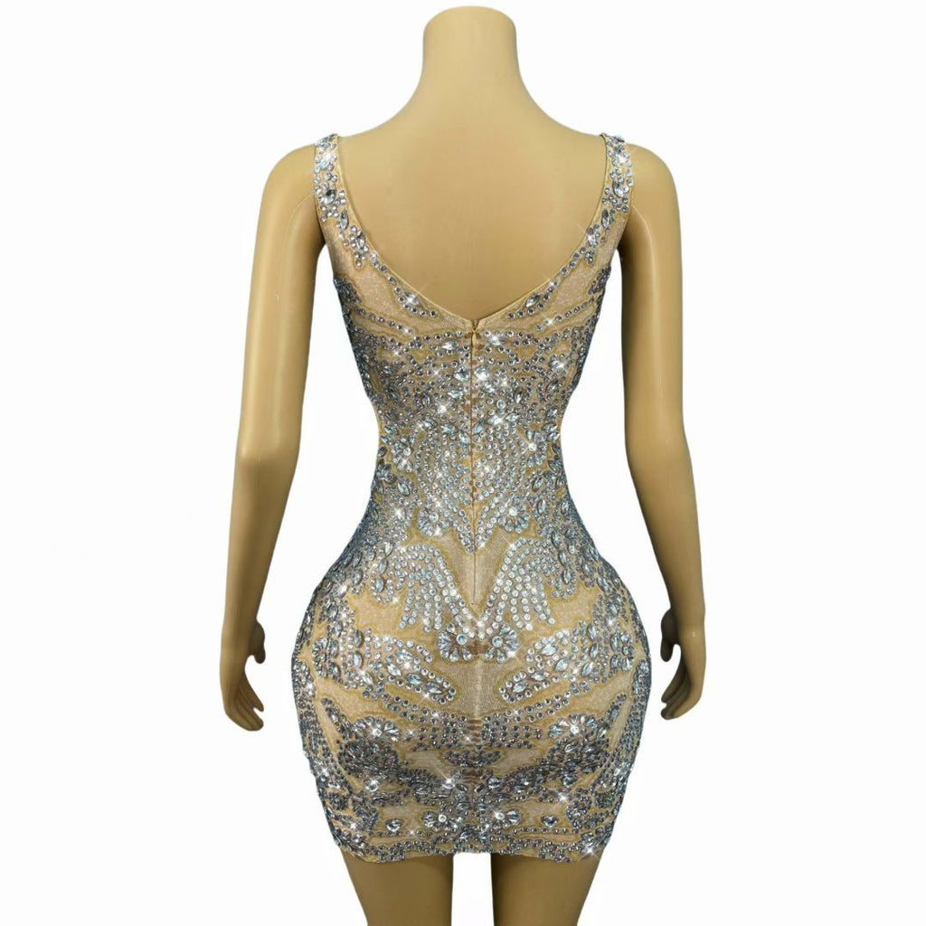 CELESINYI Xuebing Crystal Damask Mini Dress