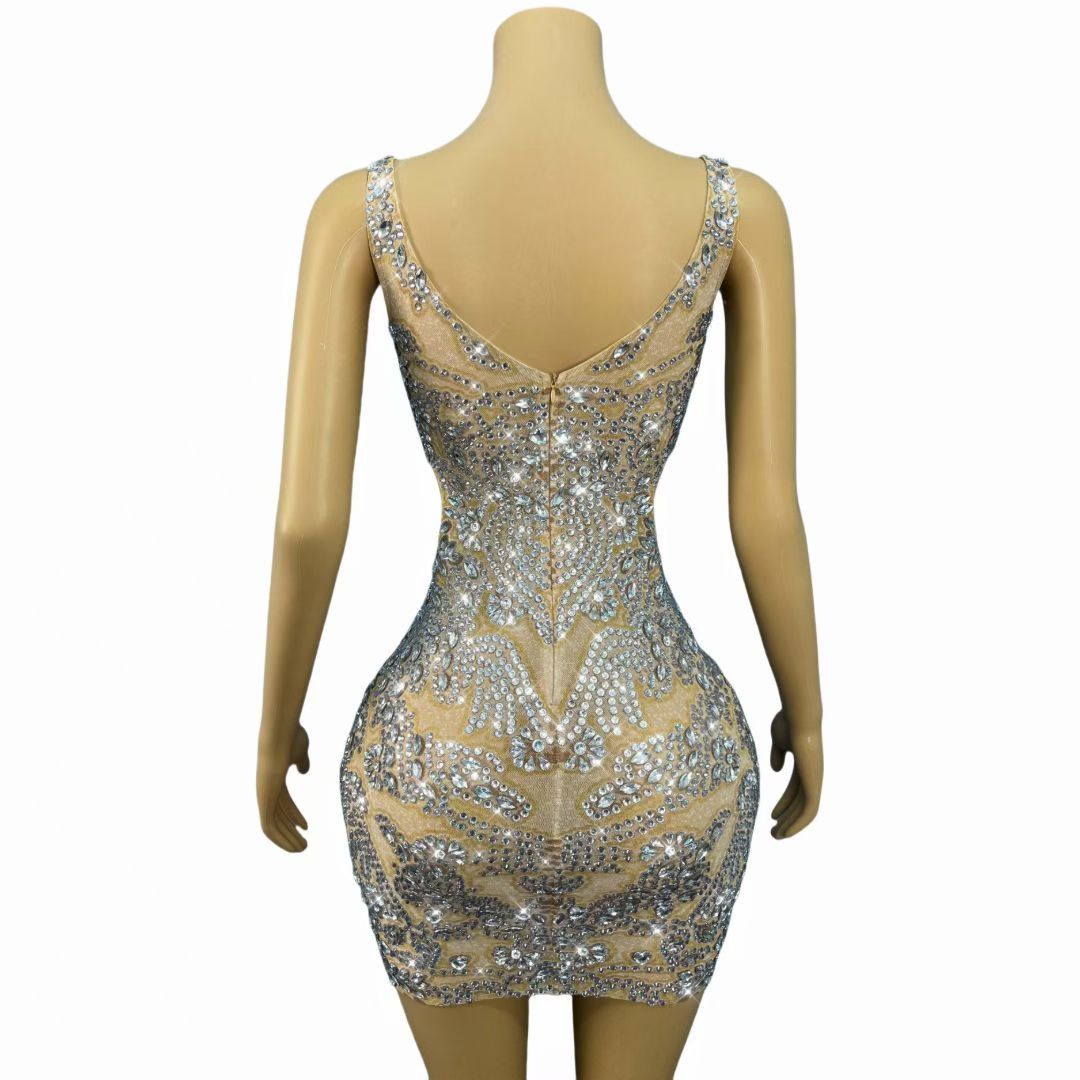 CELESINYI Xuebing Rhinestone Party Dress
