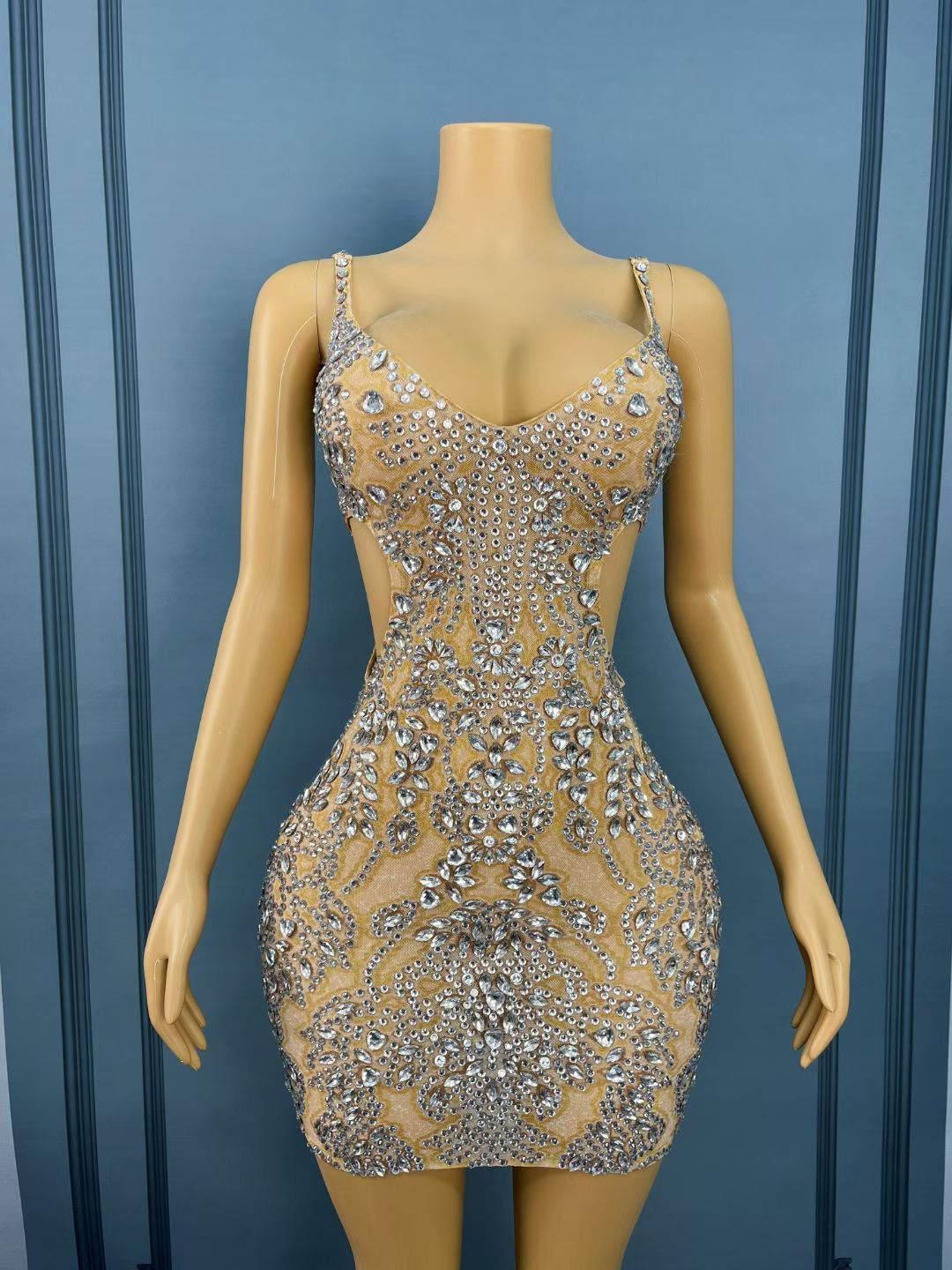 CELESINYI Xuebing Crystal Damask Mini Dress