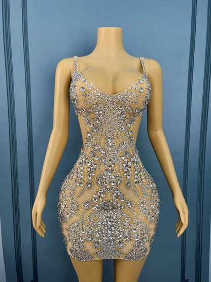 CELESINYI Xuebing Rhinestone Party Dress