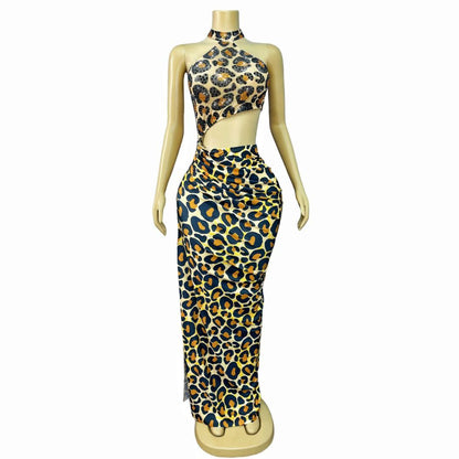 CELESINYI Yaredai Crystal Tropical Print Dress
