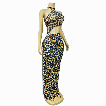 CELESINYI Yaredai Crystal Tropical Print Dress