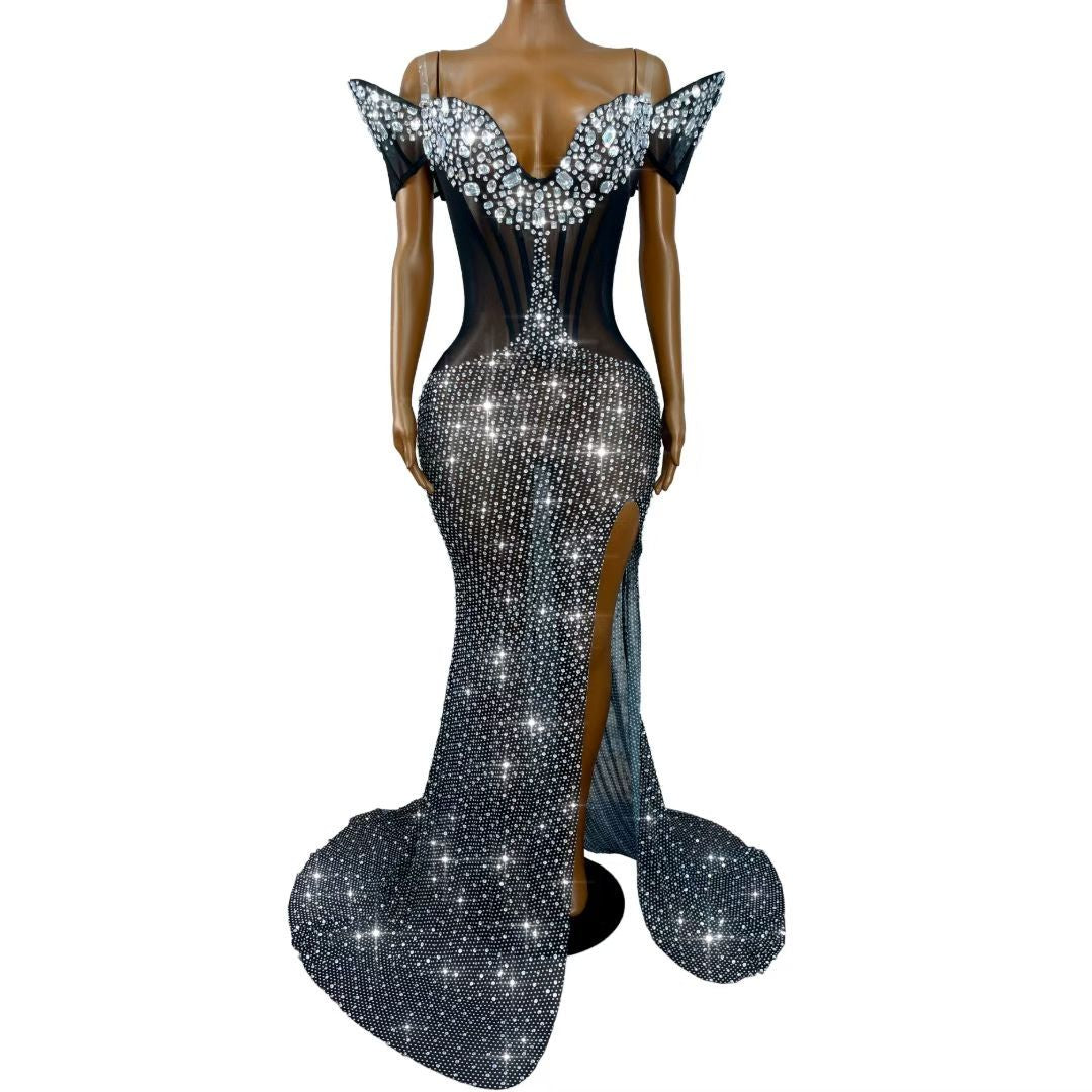 Heimofa Rhinestone Black Magic Witch Costume Dress