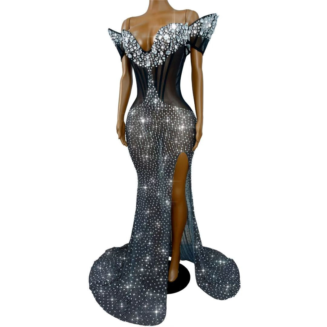 Heimofa Rhinestone Black Magic Witch Costume Dress