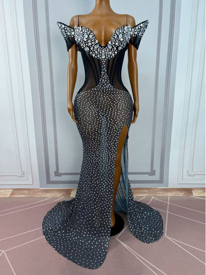 Heimofa Rhinestone Black Magic Witch Costume Dress