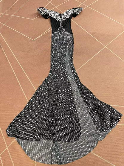 Heimofa Rhinestone Black Magic Witch Costume Dress