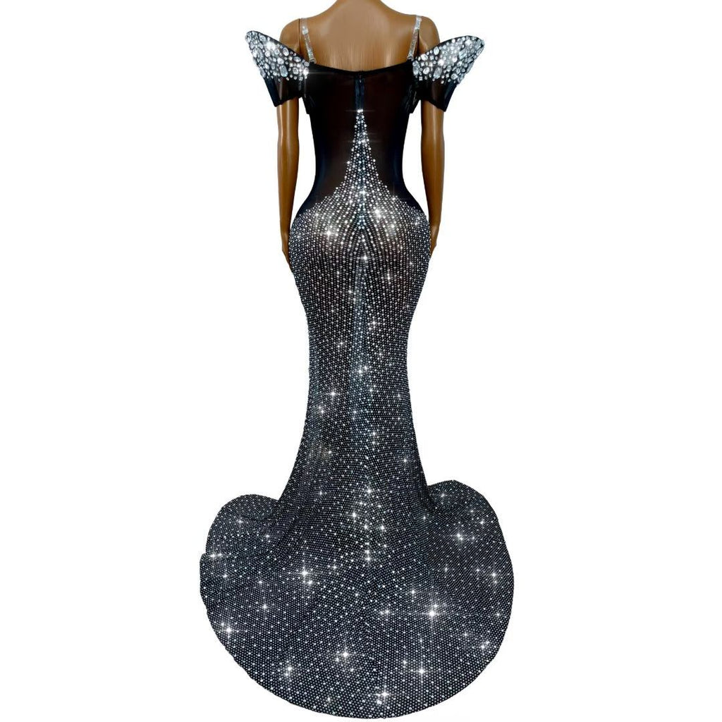CELESINYI Heimofa Crystal Mermaid Slit Gown