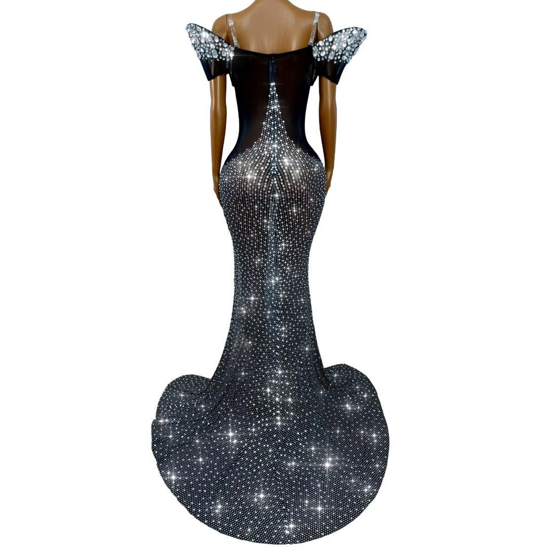 CELESINYI Heimofa Crystal Mermaid Slit Gown