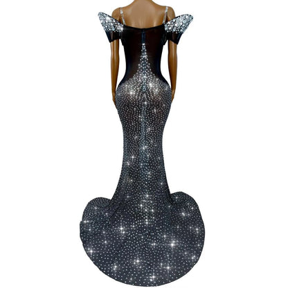 Heimofa Rhinestone Black Magic Witch Costume Dress