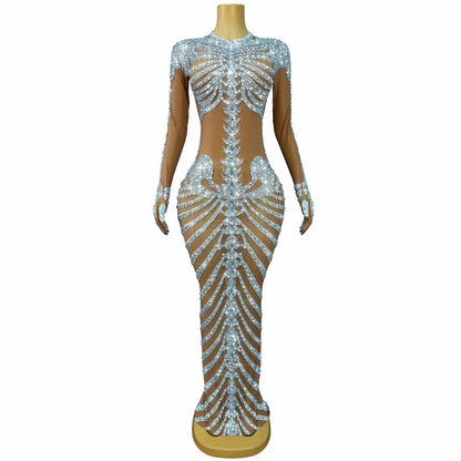 Kulouwang Rhinestone Skull King Halloween Costume Dress