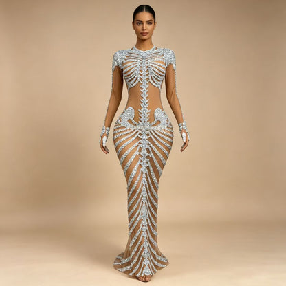 Kulouwang Rhinestone Skull King Halloween Costume Dress