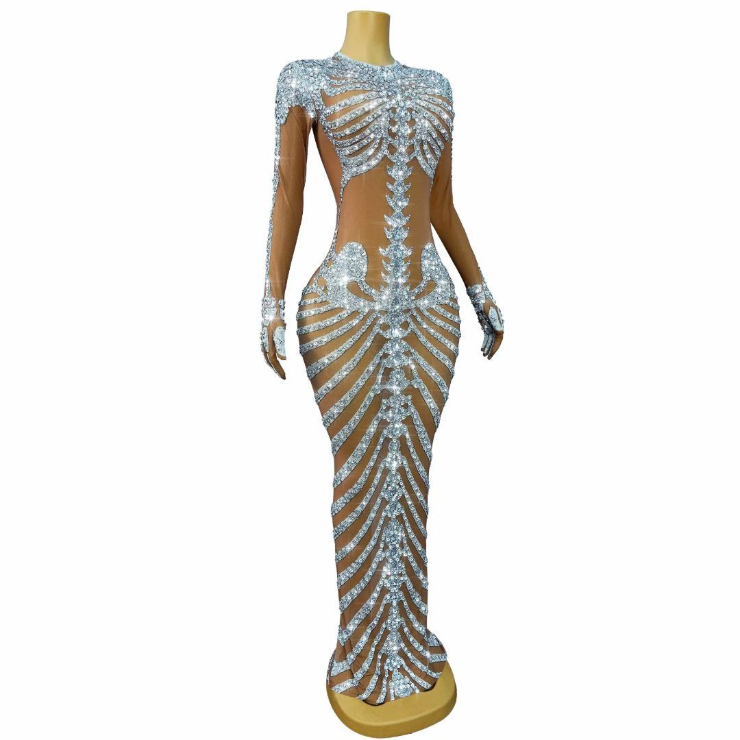 Kulouwang Rhinestone Skull King Halloween Costume Dress