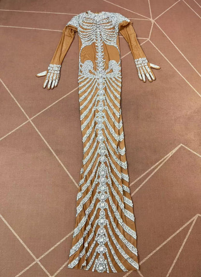 Kulouwang Rhinestone Skull King Halloween Costume Dress