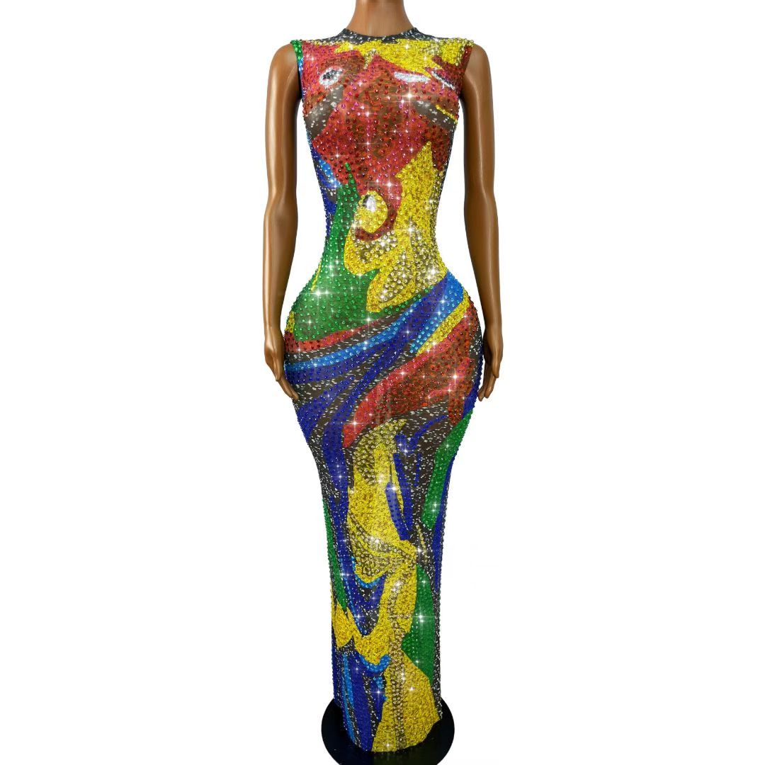 Wanqianye Rhinestone Thousand Leaves Performance Dress