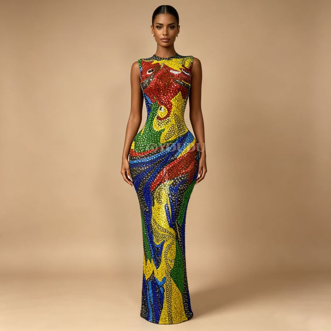 Wanqianye Rhinestone Thousand Leaves Performance Dress