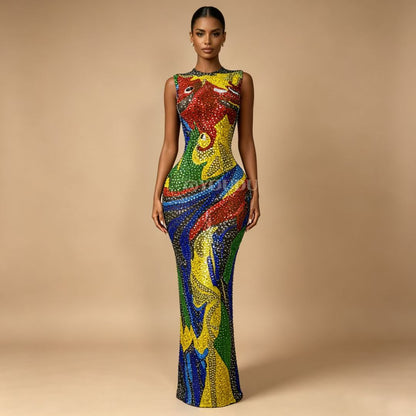 Wanqianye Rhinestone Thousand Leaves Performance Dress