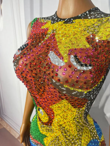 Wanqianye Rhinestone Thousand Leaves Performance Dress