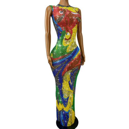 Wanqianye Rhinestone Thousand Leaves Performance Dress