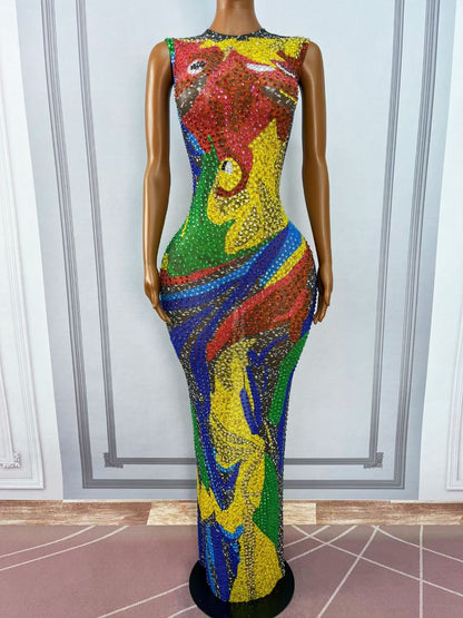 Wanqianye Rhinestone Thousand Leaves Performance Dress
