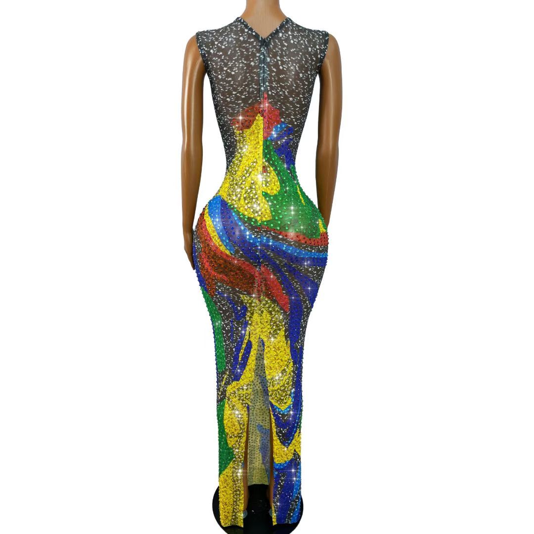 Wanqianye Rhinestone Thousand Leaves Performance Dress