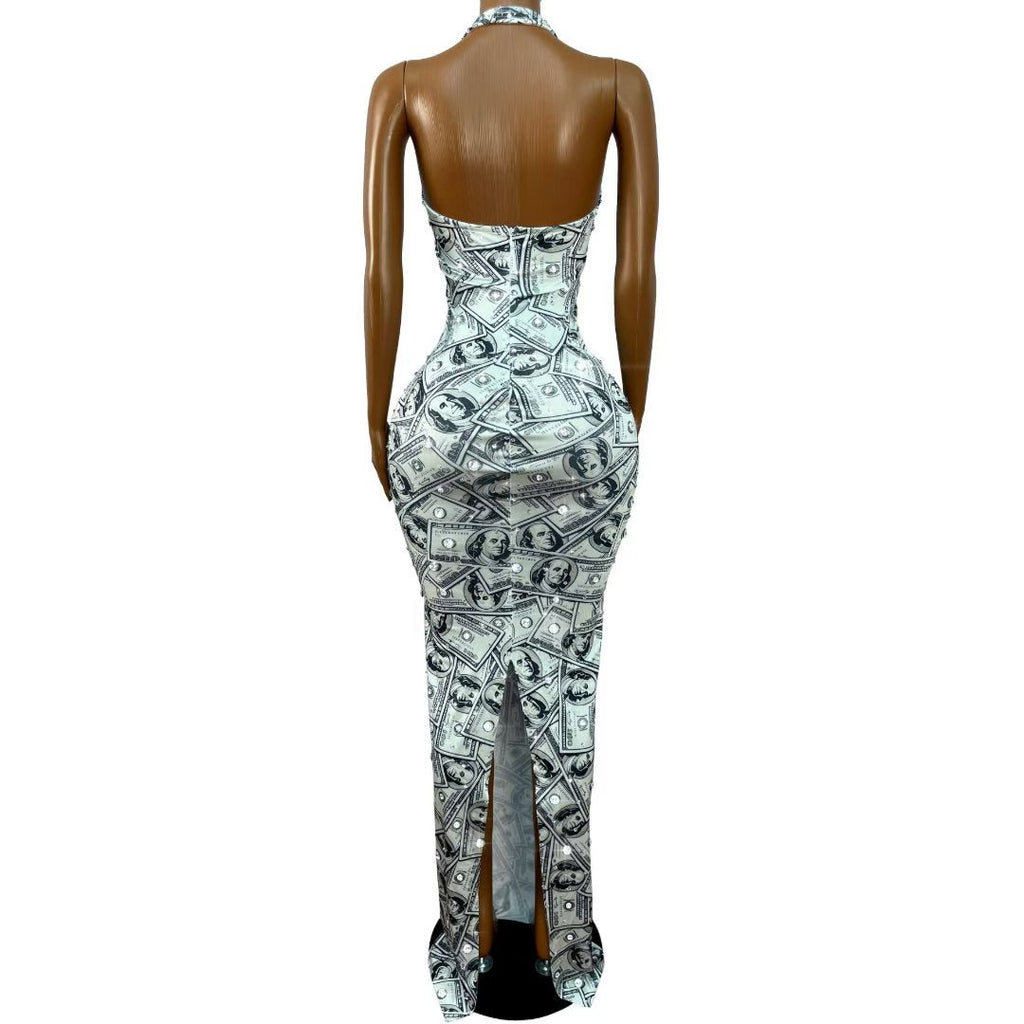 CELESINYI Daole Crystal Dollar Print Mermaid Gown