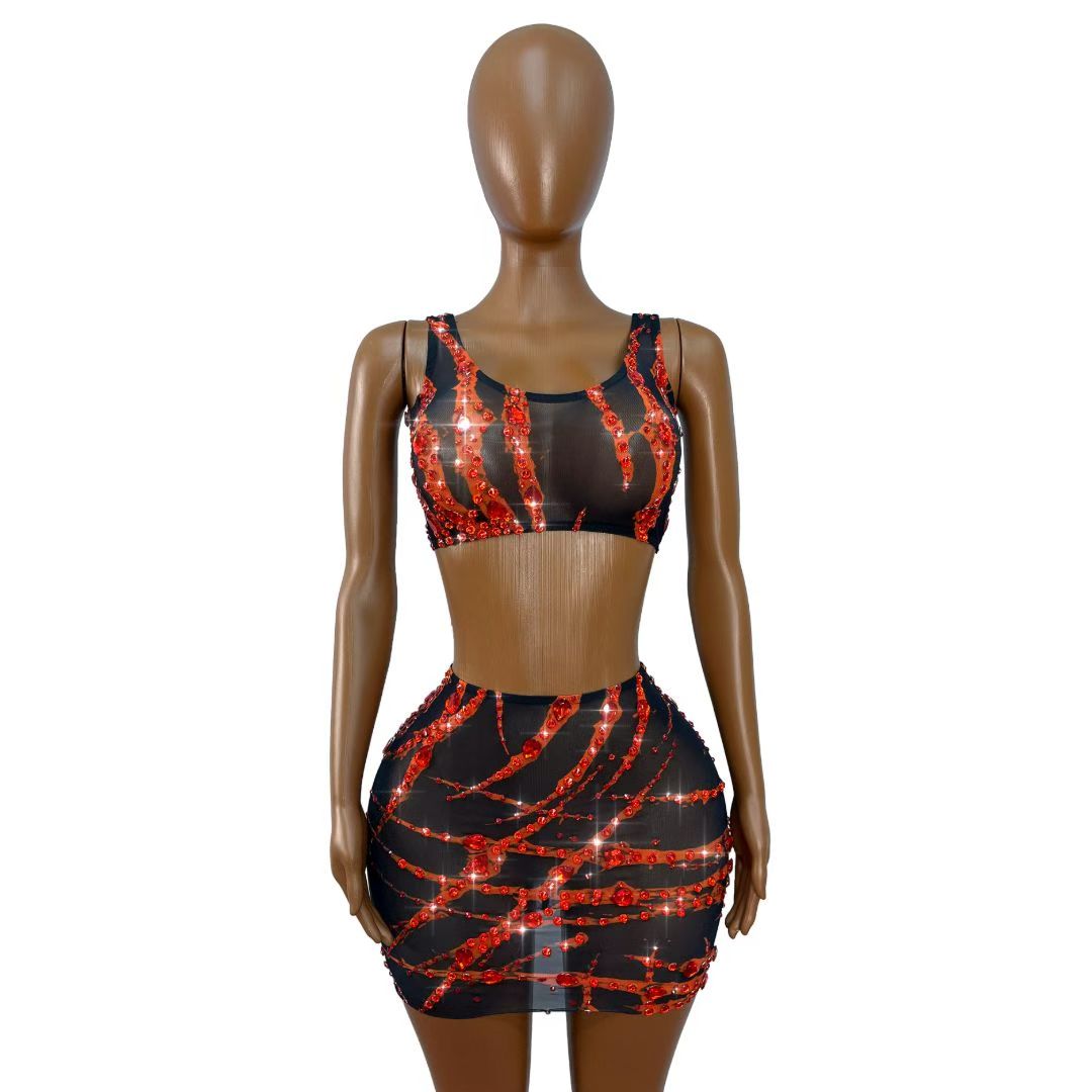 Xuezhua Bloodclaw Rhinestone Two-Piece Skirt Set