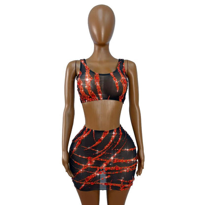 Xuezhua Bloodclaw Rhinestone Two-Piece Skirt Set
