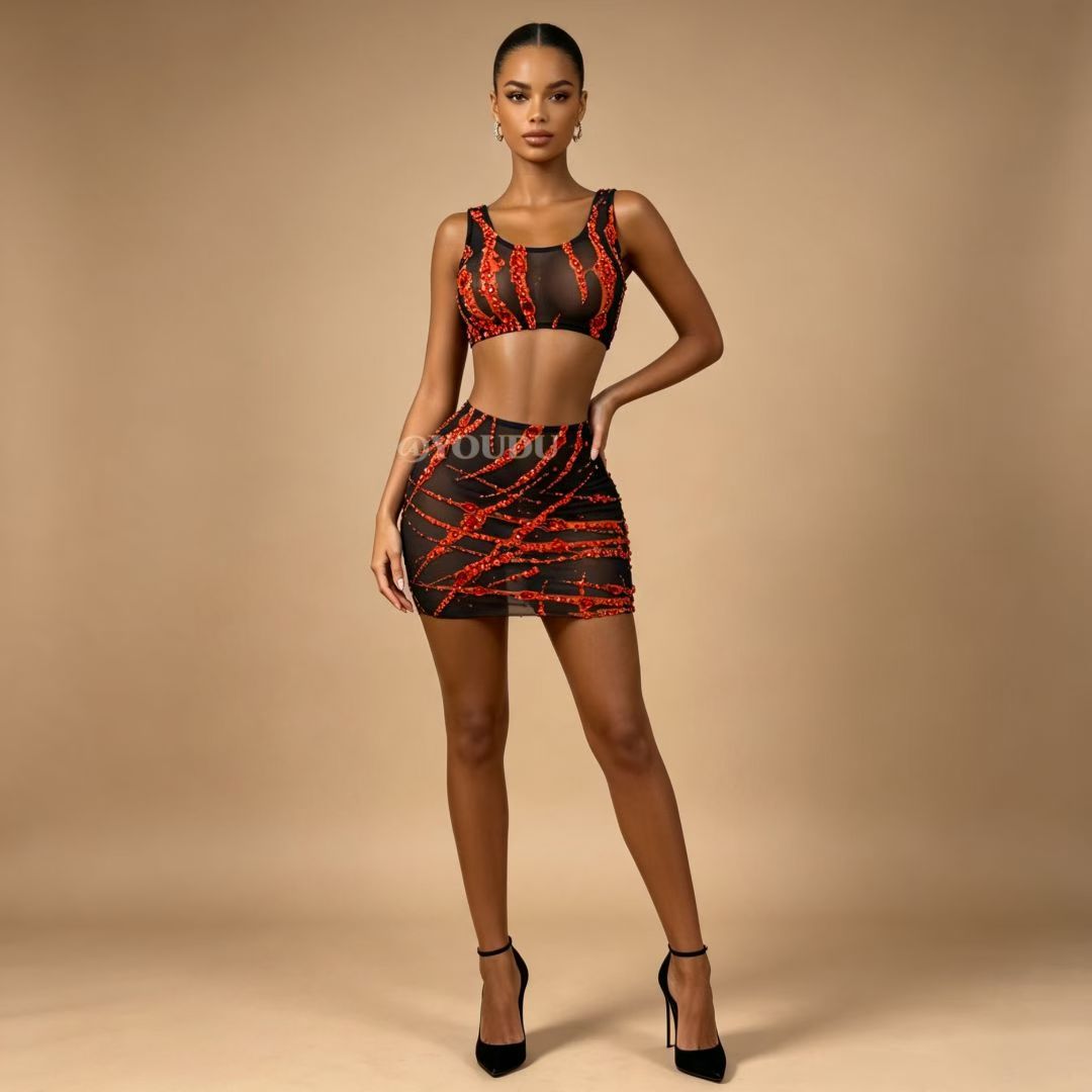 Xuezhua Bloodclaw Rhinestone Two-Piece Skirt Set