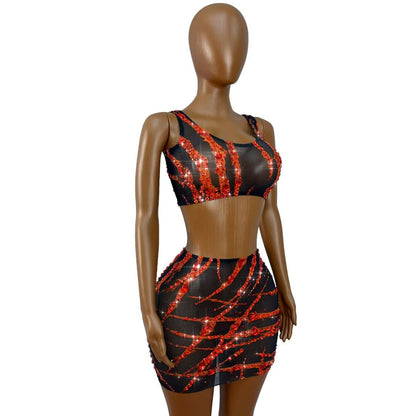 Xuezhua Bloodclaw Rhinestone Two-Piece Skirt Set