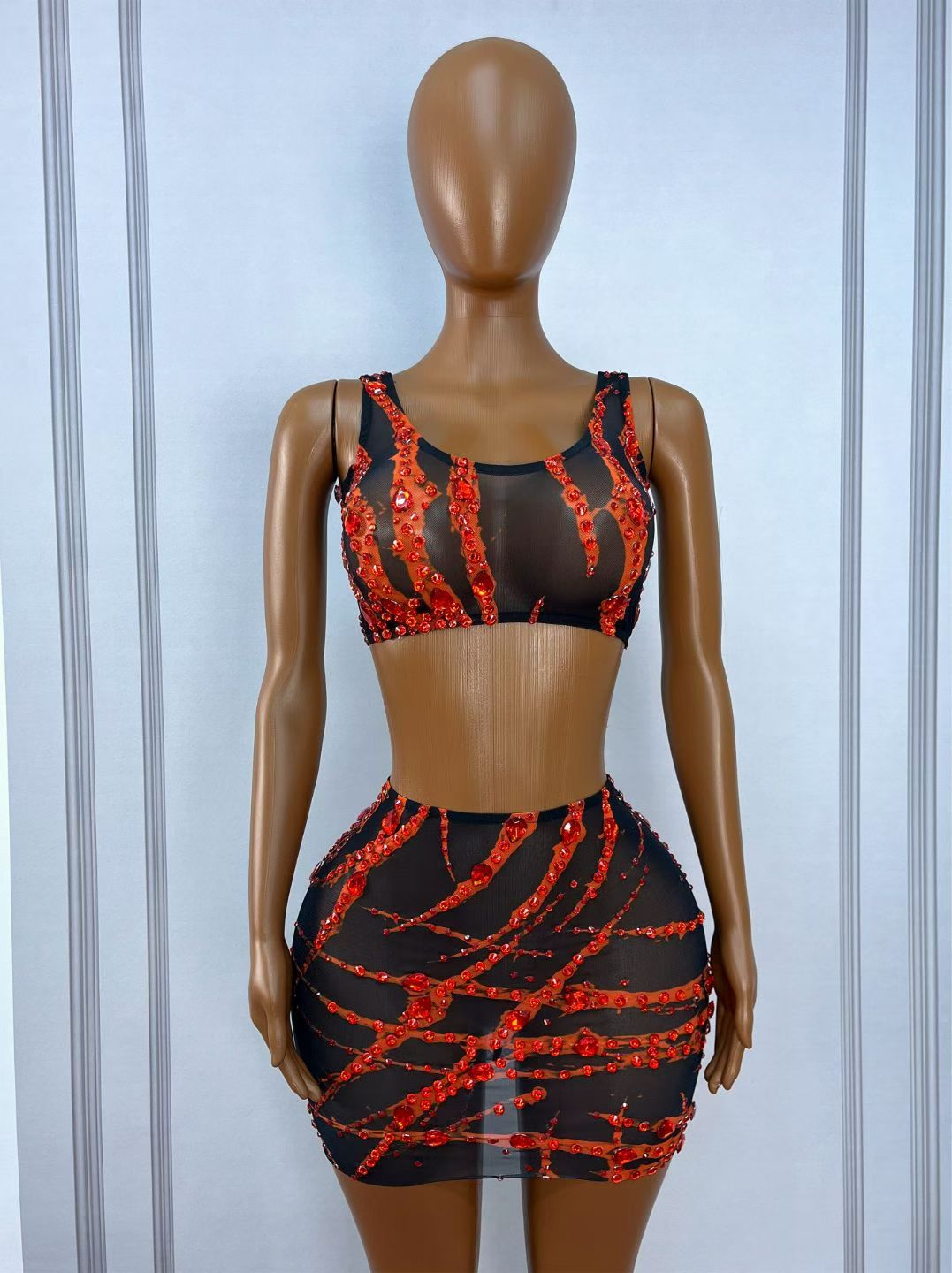 Xuezhua Bloodclaw Rhinestone Two-Piece Skirt Set