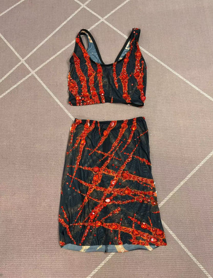 Xuezhua Bloodclaw Rhinestone Two-Piece Skirt Set
