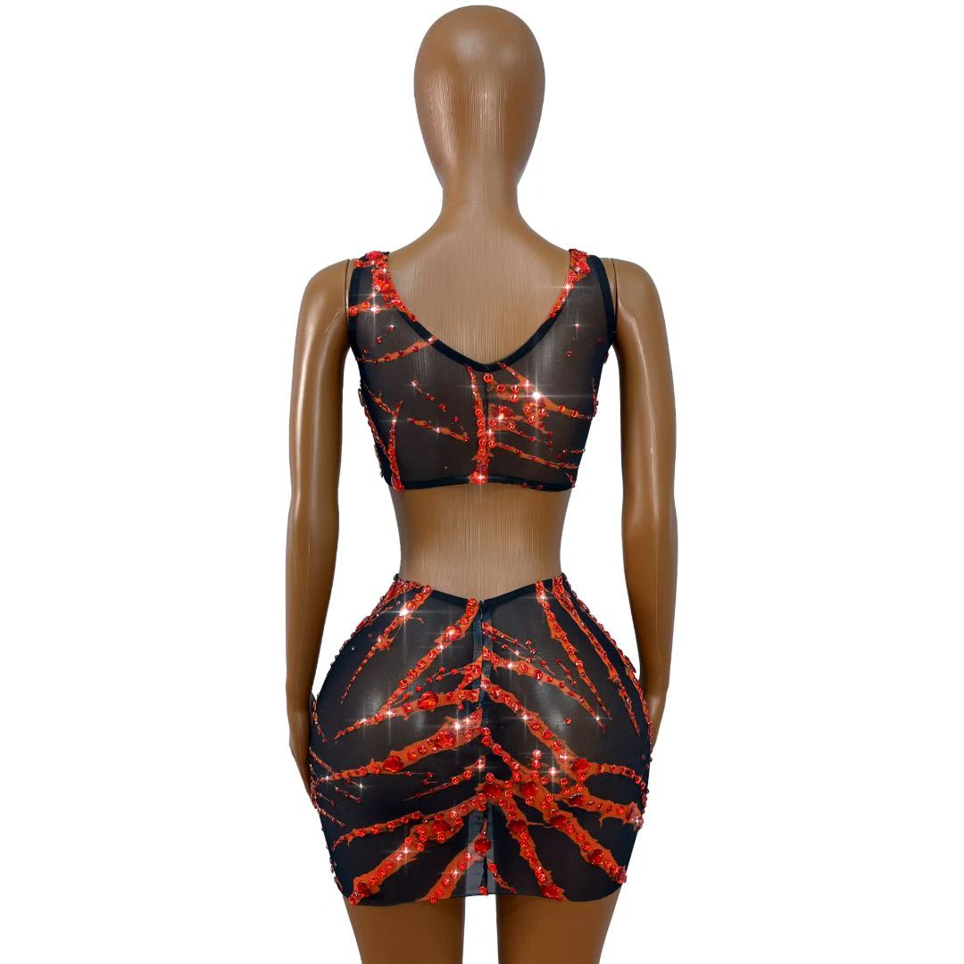 Xuezhua Bloodclaw Rhinestone Two-Piece Skirt Set